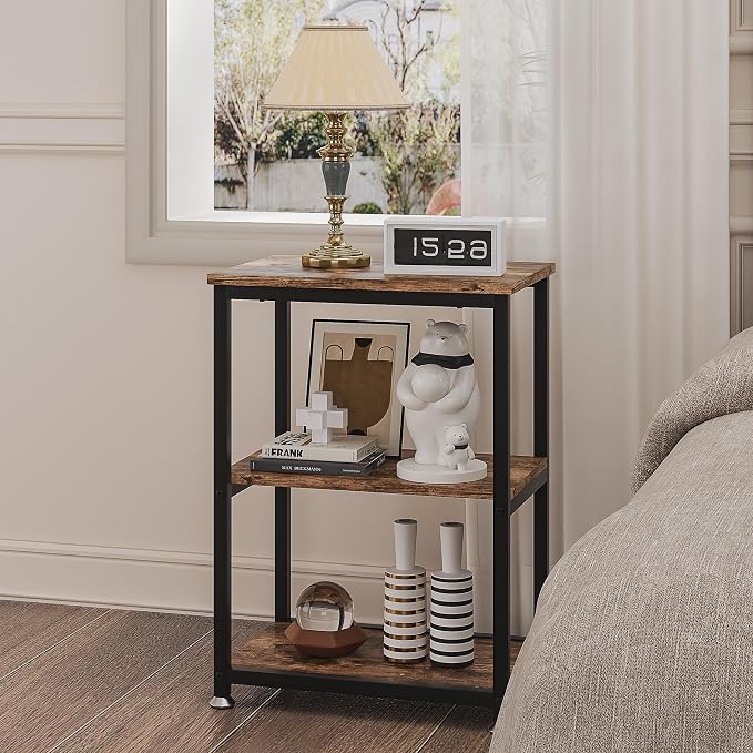 VECELO Tall End Side Table,30" Height Nightstand with 3-Tier Storage Shelf for Living Room Bedroom Office Hallway Study