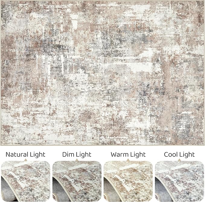 2x4 Rug Washable Runner Rug: Small Abstract Modern Non-Slip Soft Accent Doormat Stain Resistant Floor Throw Mat for Entryway Kitchen Bedroom Nursery Entry Dorm- Brown