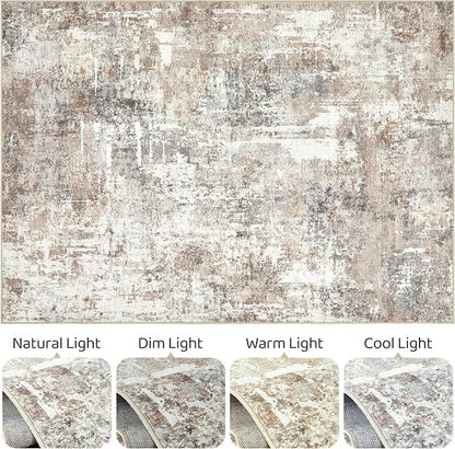 2x4 Rug Washable Runner Rug: Small Abstract Modern Non-Slip Soft Accent Doormat Stain Resistant Floor Throw Mat for Entryway Kitchen Bedroom Nursery Entry Dorm- Brown
