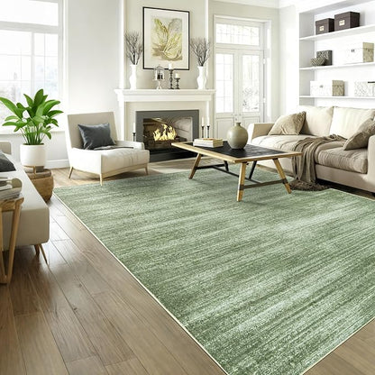 BILEEHOME Loden Green Area Rug 6x9 for Playroom Non Slip Washable Rugs Hardwood Floor Protector Low Pile Neutral Abstract Modern Floor Carpet Dark Green Living Room Rug 6x9