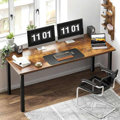 Need 63 Inch Large Computer Desk - Modern Simple Style Home Office Gaming Desk, Basic Work from Home Writing Table for Study Student, Large Legroom, Black Metal Frame, Rustic Brown