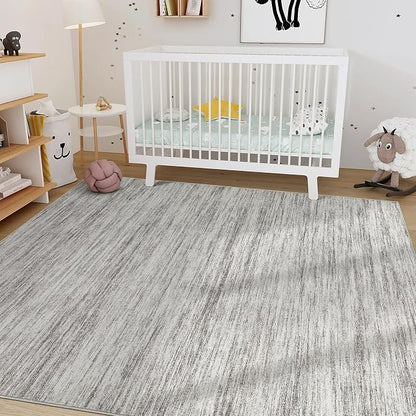 Nakagishi 8X10 Area Rugs Living Room: Washable Large Vintage Rug Neutral Non-Slip Soft Stain Resistant Indoor Carpet for Bedroom Nursery Dining Room Office Playroom - Grey-01