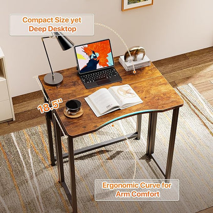 Huuger Folding Desk with Storage Shelf, 23.6 Inch Foldable Computer Table for Small Spaces, Space Saving Sofa Table for Couch, Writing Work Office Computer Desk, Easy to Fold, Rustic Brown