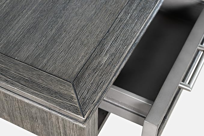 Jofran Mid-Century Modern Acacia Wood Writing Desk with 3 Drawers and USB Charging Port, 48 Inch Computer Desk for Home Office Work, Platinum