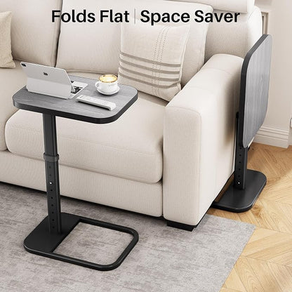 Kitstorack TV Tray Table, Adjustable Height & Rounded Metal Corners, Snack Table for Couch, Sofa, Bed, Chair, Living Room, C Shaped End Side Table for Eating, Dinner or Laptop, Small Spaces, Dark Gray