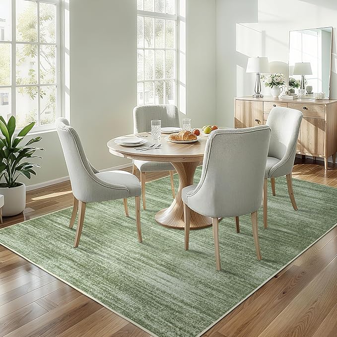 BILEEHOME Loden Green Area Rug 6x9 for Playroom Non Slip Washable Rugs Hardwood Floor Protector Low Pile Neutral Abstract Modern Floor Carpet Dark Green Living Room Rug 6x9