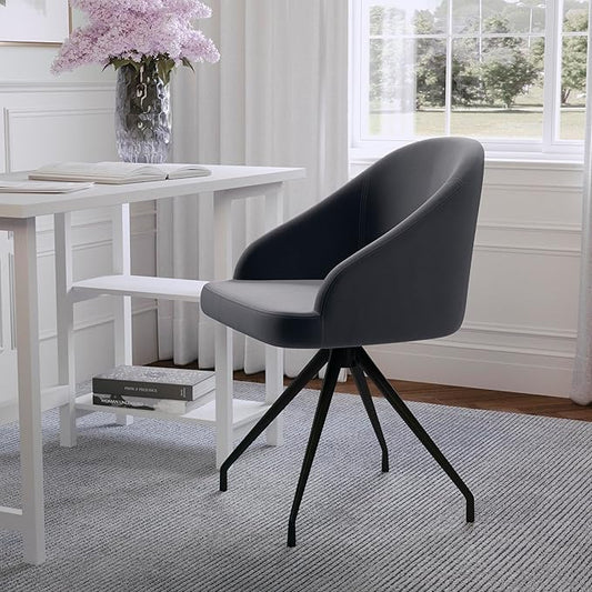 Martha Stewart Sora Stationary Swivel Task Chair with Sloped Arms for Home Office in Gray Velvet with Oil Rubbed Bronze Frame