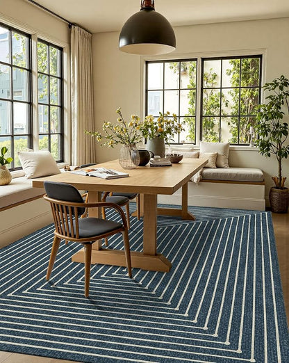 Latte&Fog 5x7 Area Rugs for Living Room Bedroom, Blue Modern Abstract Washable Rug, Boho Non Slip Low Pile Carpet for Indoor Dining Room, Dorm, Classroom, College Dorm, Farmhouse and Kids Room - Blue