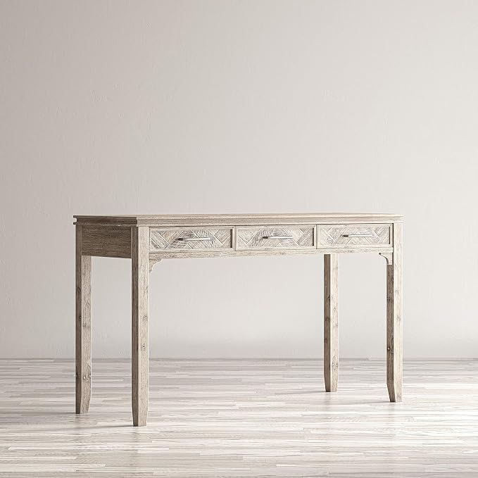 Jofran Mid-Century Modern Chevron Desk with 3 Drawers and USB Charging, 48" Writing Desk for Home Office, Grey Wash
