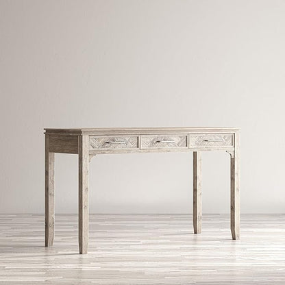 Jofran Mid-Century Modern Chevron Desk with 3 Drawers and USB Charging, 48" Writing Desk for Home Office, Grey Wash