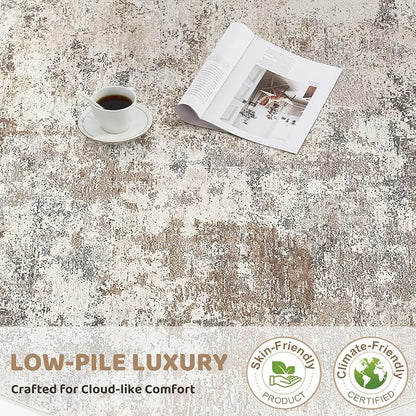 UERMEI 12x15 Area Rug Living Room Rugs - Washable Neutral Modern Abstract Soft Thin Large Rug Indoor Floor No Slip Rug Carpet for Bedroom Under Dining Table Home Office Decor - Brown Grey