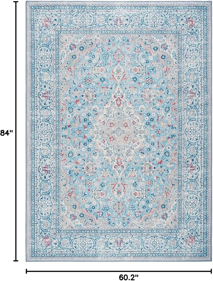 Goideal Washable Rug 5x7, Blue Area Rugs Non Slip, Indoor Low Pile Carpet with Rubber Backing for Living Room Kitchen Bathroom Entryway Office Bedroom