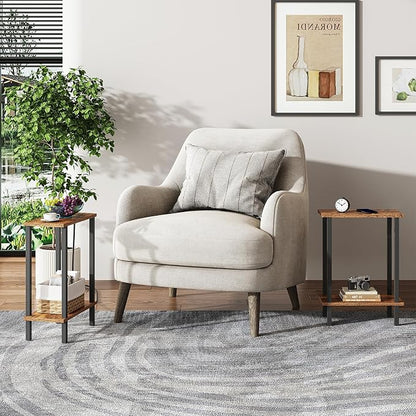 TUTOTAK Small Side Table, Narrow End Table, Set of 2, Skinny Sofa Table, Slim Nightstand, Couch Table, Living Room, Bed Room, Brown TB01BB0622