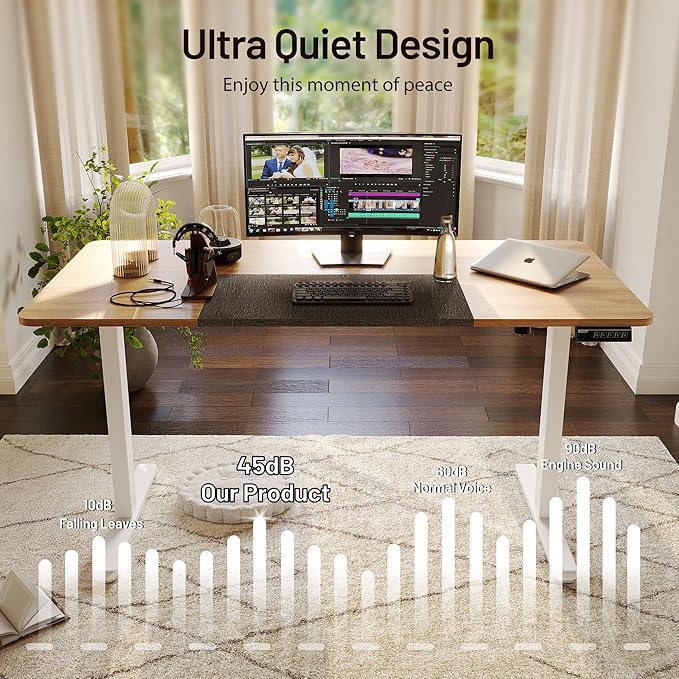 Monomi Electric Standing Desk 55x24 Inch, Height Adjustable Sit Stand Up Desk with Lockable Wheels for Home Office, 3 Memory Preset Computer Table with Anti-Collision,Headphone Hook, Natural