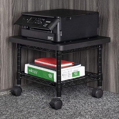 Safco Onyx Rolling Cart Printer Stand, Under-Desk Mobile Utility Table for Home Office with Steel Shelf, Black
