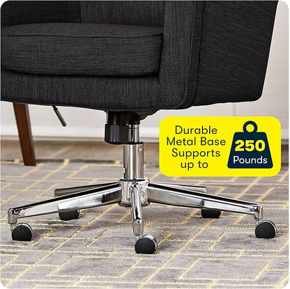 Serta Ashland Home Office Desk Chair with Button Tufted Mid-Back, Memory Foam Cushion and Padded Arms, Mid Century Modern Vanity Armchair with Wheels for Bedroom, Chrome Metal Base, Charcoal Gray