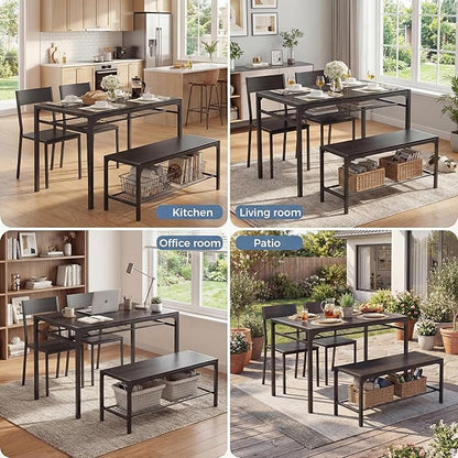 Gizoon Kitchen Table and 2 Chairs for 4 with Bench, 4 Piece Dining Table Set for Small Space, Apartment