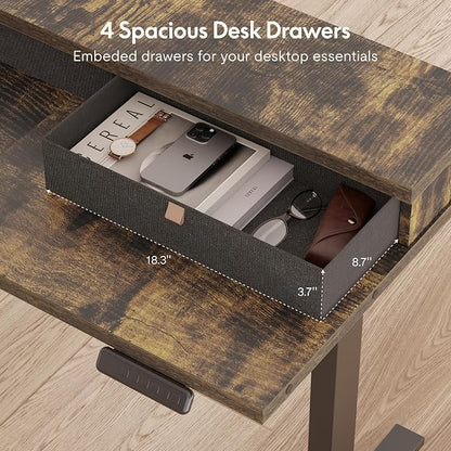 SANODESK 71" L Shaped Standing Desk with 4 Drawers, Height Adjustable Stand up Desk, Corner Gaming Desk with Monitor Stand, Black Frame/Rustic Brown Top