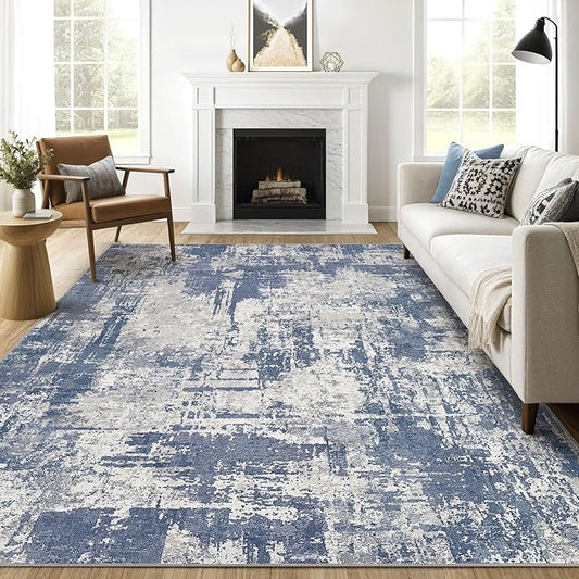 7x10 Area Rug Living Room: Washable Large Abstract Modern Soft Rug Stain Resistant Indoor Floor Non Slip Accent Carpet for Bedroom Nursery Playroom Dining Room Office Dorm Home House- Navy Grey