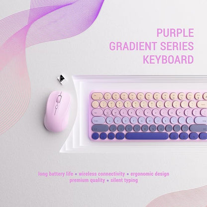 Wireless Keyboard and Mouse Combo, 2.4GHz USB Plug-and-Play, 110-key Design, Full-Size Ultra-Thin Silent Keyboard, Compatible with laptops/desktops/PCs（Gradient Purple）