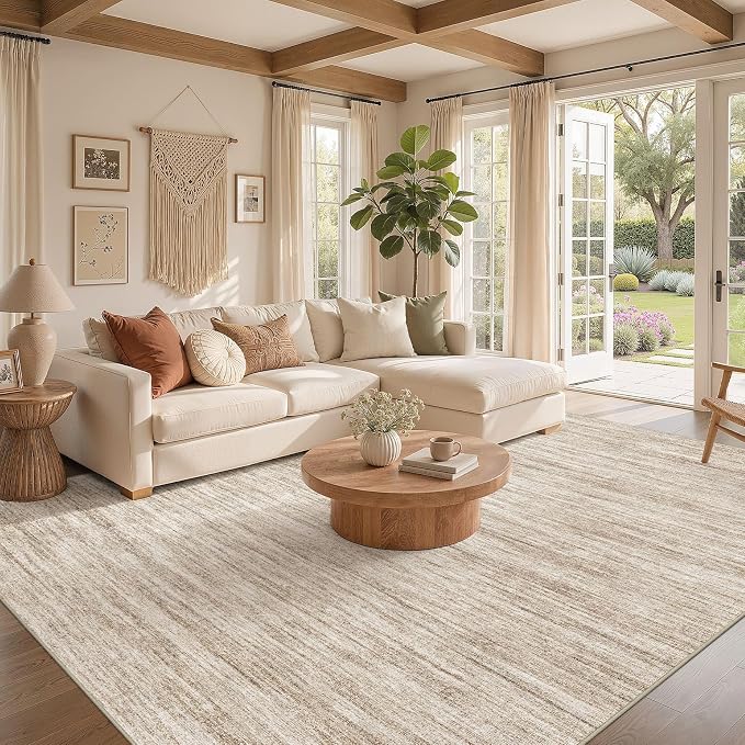 Nakagishi 6X8 Area Rugs Living Room: Washable Large Vintage Rug Neutral Non-Slip Soft Stain Resistant Indoor Carpet for Bedroom Nursery Dining Room Office Playroom - Dark Brown