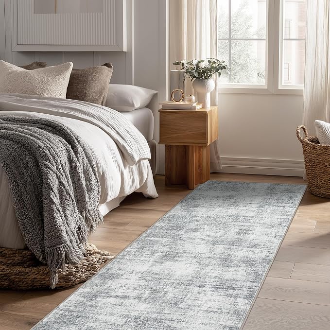 BILEEHOME Modern Abstract Neutral Grey Kitchen Rugs Non Slip Washable Low Pile Bedside Rug Runners 2x6 Light Gray Floor Covering Carpet for Bathroom Laundry Room 2 x 6