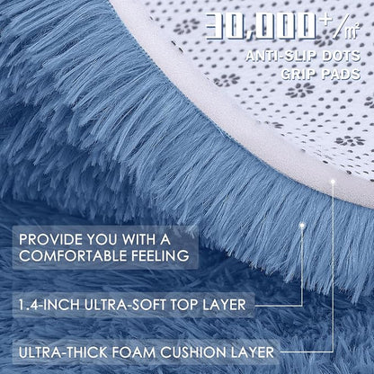 OLANLY 8x10 Machine Washable Large Area Rugs for Living Room, Bedroom, Soft Fluffy Shaggy Bedside Rug, Indoor Floor Carpet for Kids Girls and Boys, Dorms, Nursery, Home Decor Aesthetic, Blue