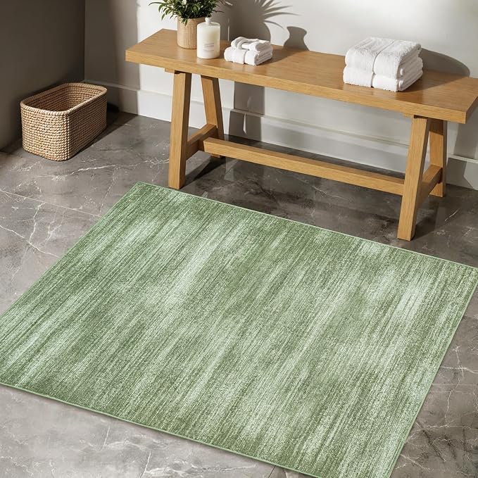 BILEEHOME Olive Green Rug 2x3 Modern Abstract Neutral Area Rug for Entryway Indoor Loden Green Low Pile Floor Carpet with Non Slip Washable Small Rugs for Bathroom Kitchen 2 x 3
