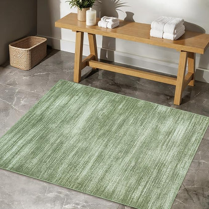 BILEEHOME Olive Green Rug 2x3 Modern Abstract Neutral Area Rug for Entryway Indoor Loden Green Low Pile Floor Carpet with Non Slip Washable Small Rugs for Bathroom Kitchen 2 x 3