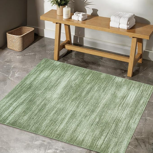 BILEEHOME Hunter Green Modern Rug for Bedroom Non Slip Washable 3 x 5 Area Rug for Kitchen Entryway Minimalist Abstract Style Low Pile Floor Carpet Olive Green 3x5