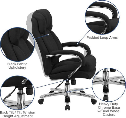 Flash Furniture Hercules Series Swivel Office Chair with Loop Arms, Ergonomic High-Back Executive Chair with Padded Seat and Arms, Black