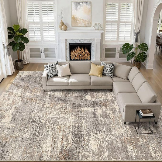 LOONGRUG 10x13 Brown Gray Abstract Area Rug