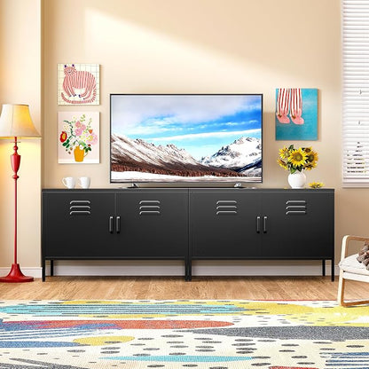 SISESOL Black Metal Storage Cabinet with Doors and Shelves,2 Door Wide Metal Locker Accent Storage Cabinet with Leg & Vent Hole,Wide TV Cabinets,Low Side Cupboard for Home,Office,Dining/Living Room