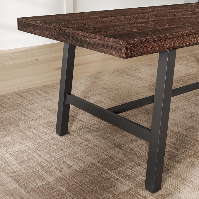 GarveeHome Industrial Dining Table for 6-8 People, 78.7" Long Kitchen Table with Sturdy Metal Frame, Rectangular Counter for Dinner, Kitchen, Dining Room (Rustic Birch, 79" Non-extendable)