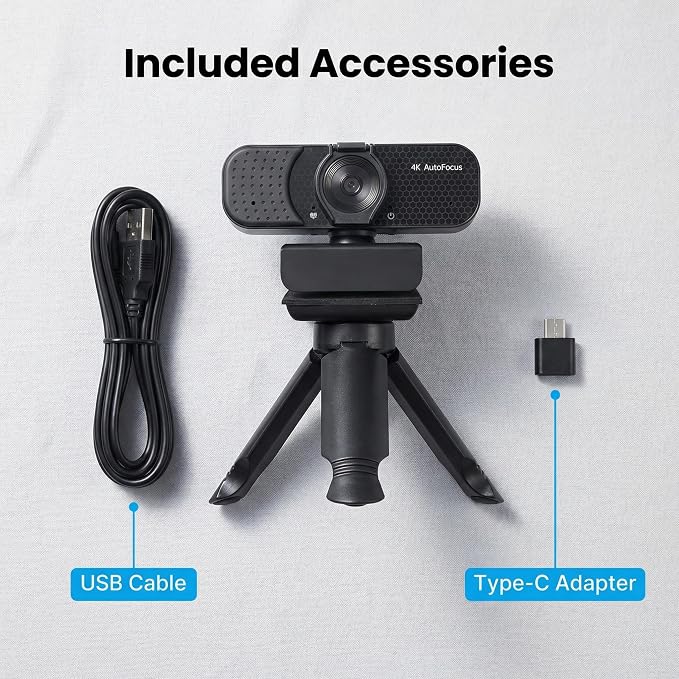Gohero 4K Webcam with Dual PDAF Autofocus, 2 Noise Reduction Mics, Auto Light Correction, Privacy Cover, 83° FOV, USB-A, for PC, Mac, Laptop, Video Calls Pro Series