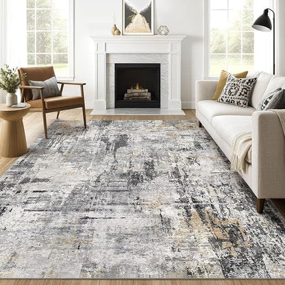 7x9 Area Rug Living Room: Washable Large Abstract Soft Stain Resistant Indoor Floor Rugs Non-Slip Accent Carpet for Bedroom Nursery Playroom Office Dining Room Home House- Gray Beige