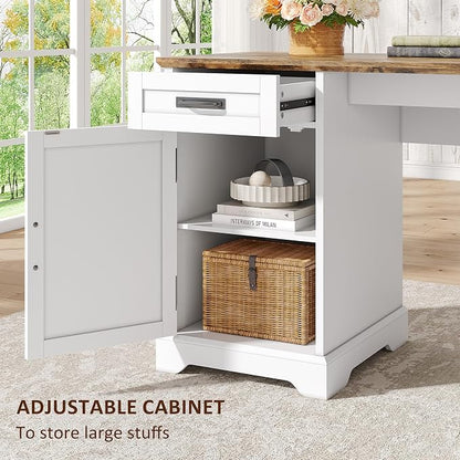 Whalefall 67'' Farmhouse L-Shaped Desk with Drawers for Home Office, White | Computer Corner Desk with File Cabinet and Charging Station, Large Executive L Desk with Locking Drawers Storage