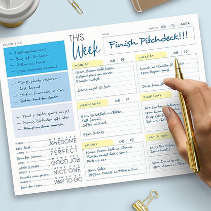 Weekly Planner Pad - Undated Planner - To Do List Notepad - Habit Tracker - 11 x 8.5" - 52 Tear-Off Sheets - Daily Planner Undated for Home Work Office Business - Goal Planner - Cute Planner (Blue)