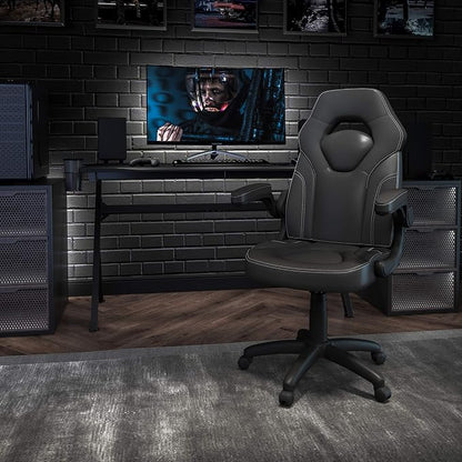 Flash Furniture X10 High-Back LeatherSoft Racing Style Gaming Chair with Flip-Up Arms, Ergonomic Padded Swivel Computer Chair, Black