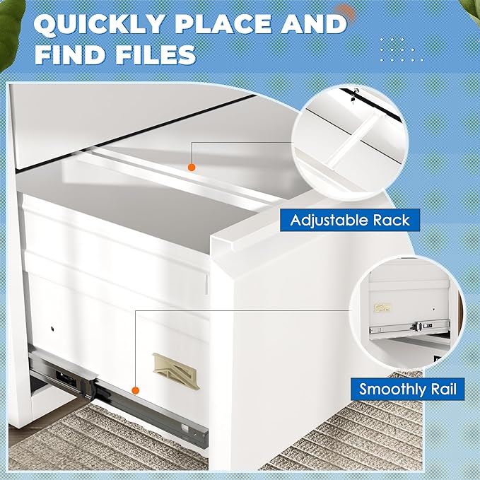 INTERGREAT White File Cabinet 2 Drawer, Metal Lateral Filing Cabinet with Lock, Office File Cabinets with Anti-tilt Mechanism for Letter/Legal/A4/F4, Easy Assemble