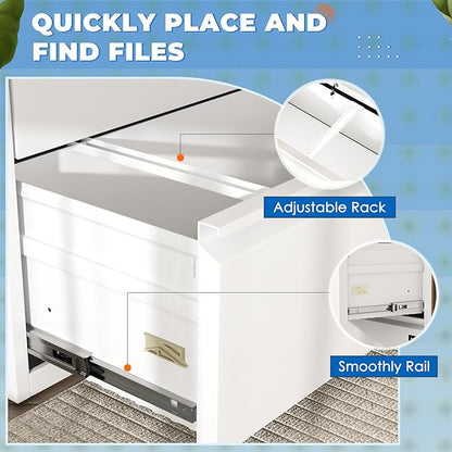 INTERGREAT White File Cabinet 2 Drawer, Metal Lateral Filing Cabinet with Lock, Office File Cabinets with Anti-tilt Mechanism for Letter/Legal/A4/F4, Easy Assemble
