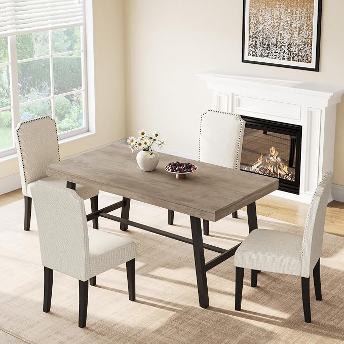 GarveeHome Industrial Dining Table for 2-4, 55" Heavy Duty Rectangular Kitchen Table with 2"×2" Metal Legs, Small Space Dining Table for Kitchen, Dining Room (Grey, 55" Non-extendable)