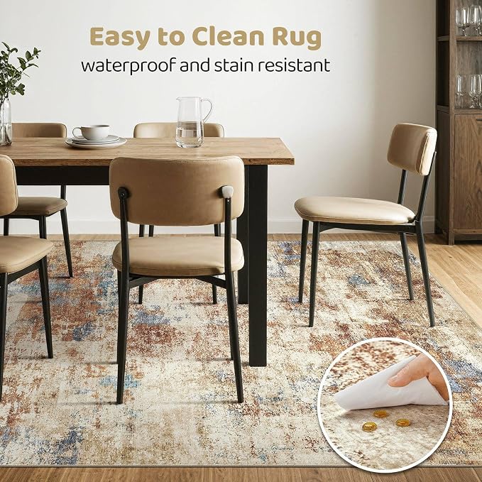 5x8 Area Rug Washable Rug: Large Abstract Modern Soft Stain Resistant Indoor Floor Non-Slip Accent Carpet for Living Room Bedroom Nursery Playroom Dining Room Office Dorm Home House- Blue Orange