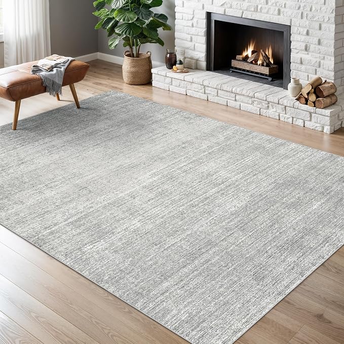 Valenrug Washable Rugs 7x9 - Stain Resistant 7x9 Area Rugs for Living Room, Non Slip Backing Printed Rugs for Bedroom, Folable Machine Washable Area Rug (7'x9', Grey)