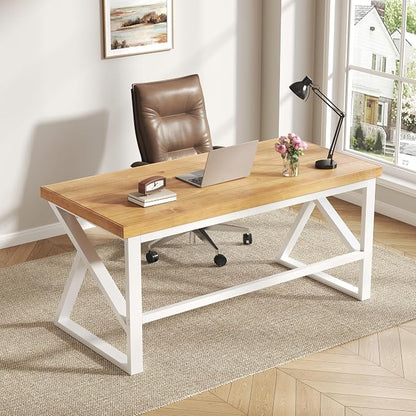 IBF 100% Solid Wood Desk, Minimalist Natural Real Wood Computer Desk, Rustic Desk for Home Office Writing Study, Industrial Wooden PC Gaming Workstation Table, Natrual Oak 47 inch
