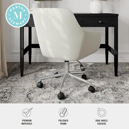 Martha Stewart Rayna Swivel Task Chair with Flared Arms for Home Office in Light Gray Fabric with Polished Nickel Frame