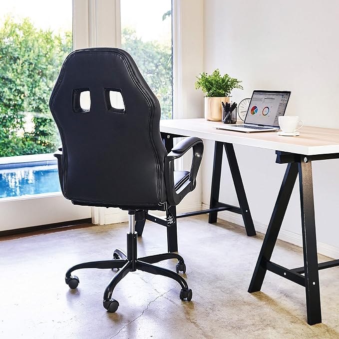 BestOffice Office Chair PC Gaming Chair Cheap Desk Chair Ergonomic PU Leather Executive Computer Chair Lumbar Support for Women, Men (Black)