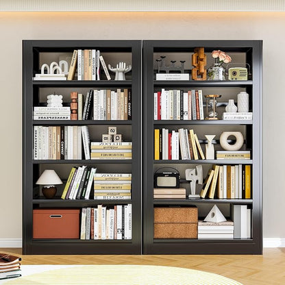 Heavy Duty 5-Shelf Metal Bookshelf, 69" Tall Industrial Bookcase with Adjustable Shelves, Black Large Capacity Storage Rack for Garage, Warehouse, Home Office & Library