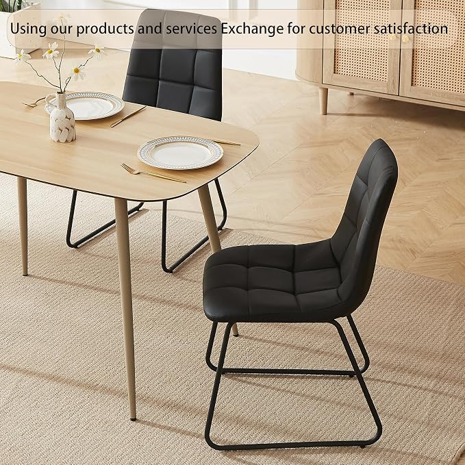 HIPIHOM 55 Inch Modern Wood Dining Table Set for 4 with Black Leather Chairs - Kitchen & Dining Room Furniture, Gray Table & 4 Seater Chairs Set (55.1")