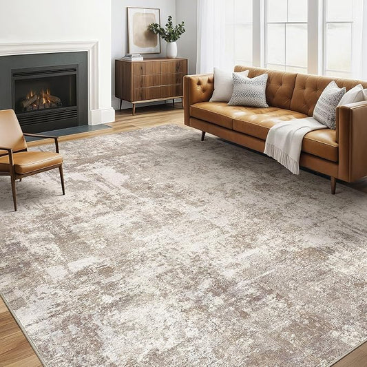 LOONGRUG 5x7 Area Rugs Living Room: Washable Large Abstract Soft Rug Stain Resistant Indoor Floor Non-Slip Accent Carpet for Women Modern Home Enthusiasts Aged- Bedroom Nursery Playroom- Beige Brown